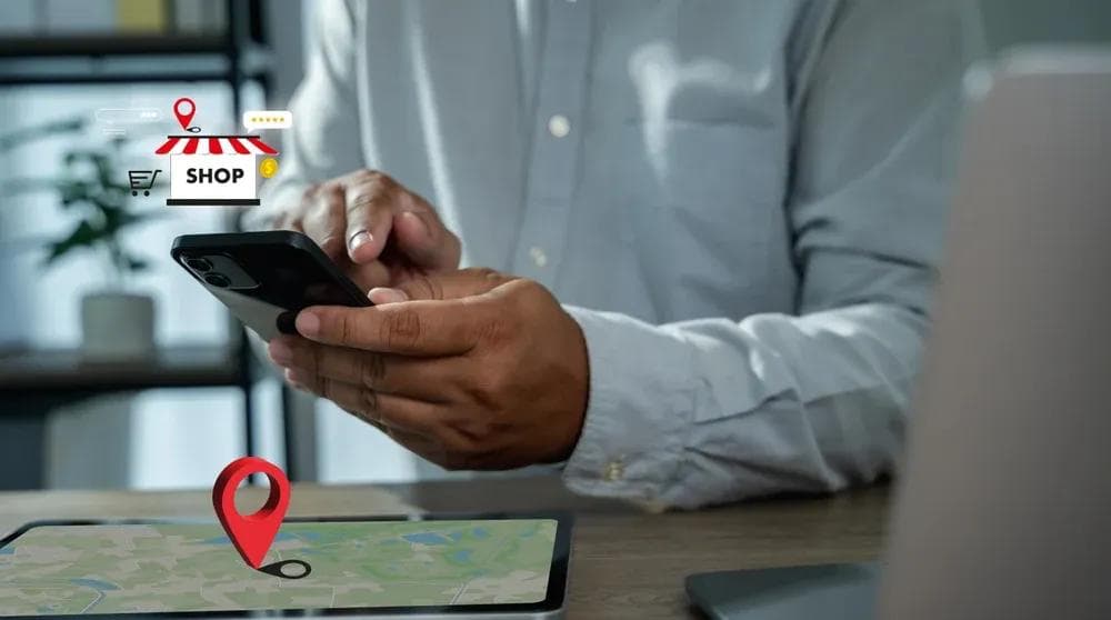 Smartphone showing a business directory listing representing NAP consistency in local SEO