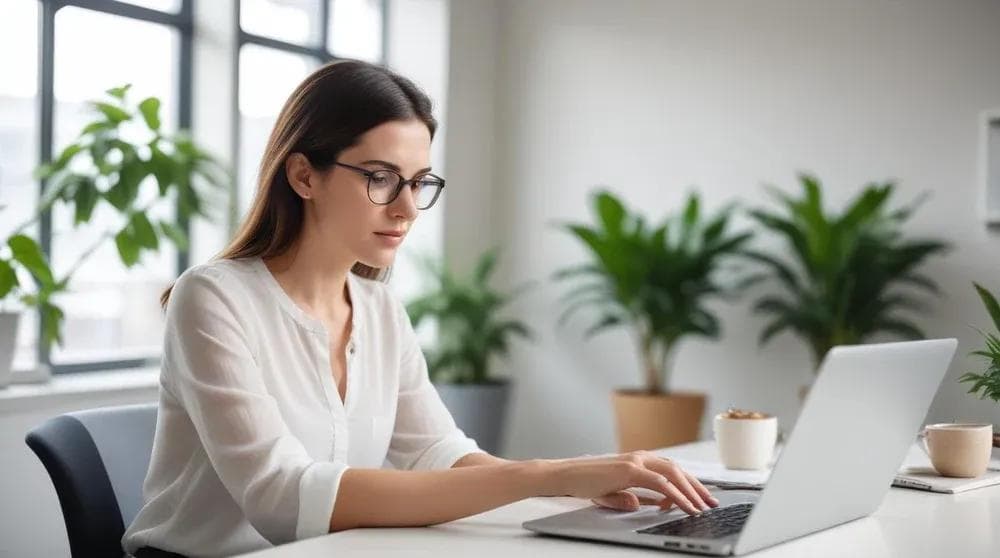 Marketer writing AI-powered narrative Google Ads copy at modern desk