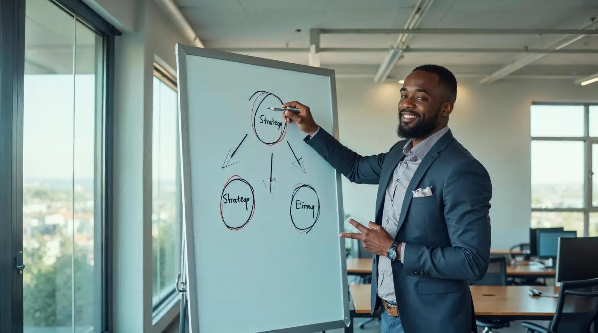 Digital marketer explaining local search algorithm ranking factors on whiteboard
