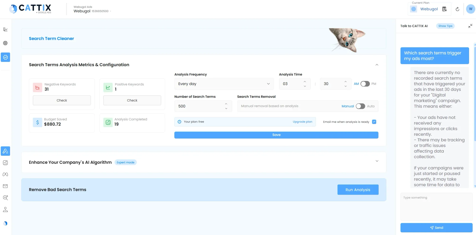 Automated bid management system analyzing search patterns
