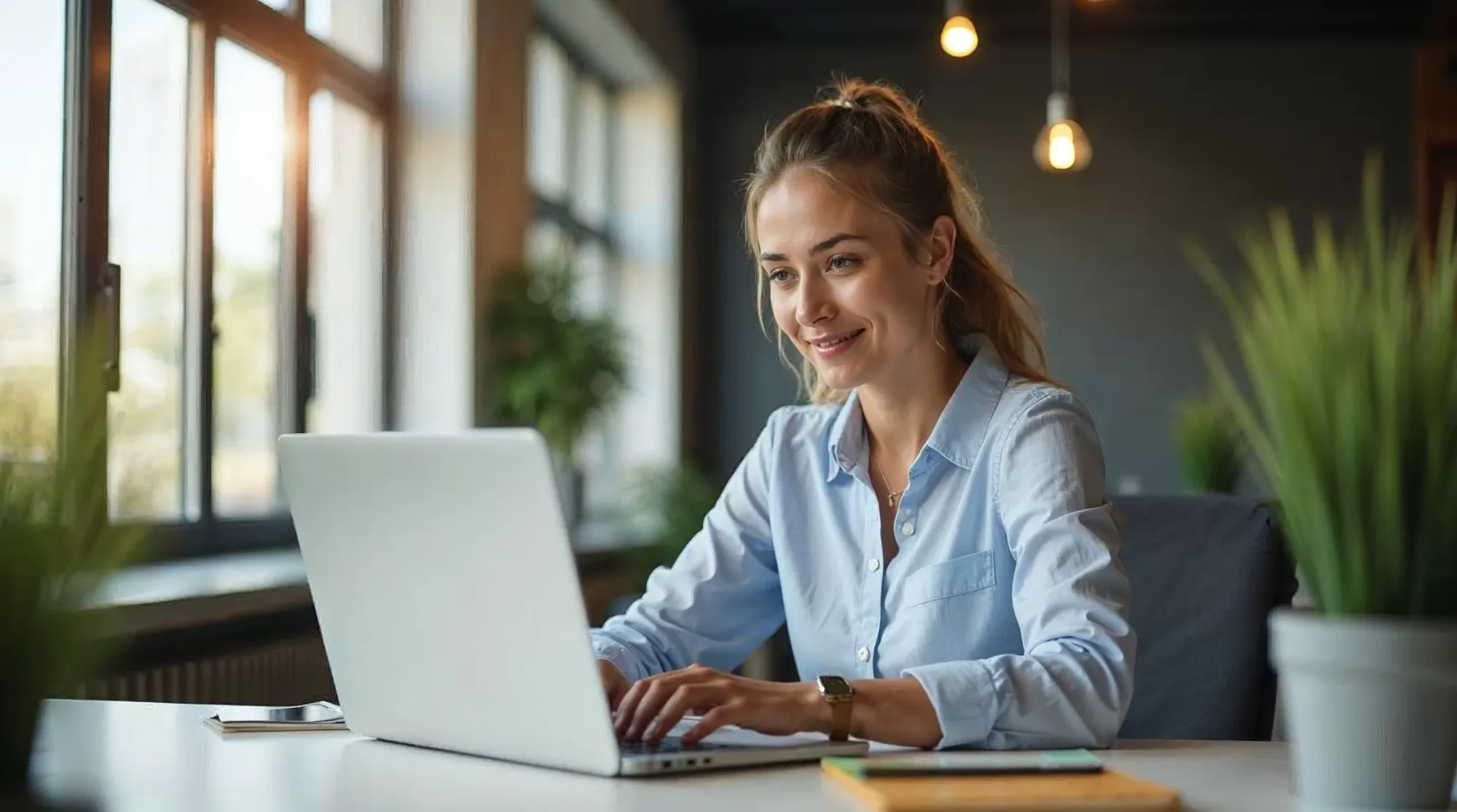 Business professional reviewing campaign results on laptop