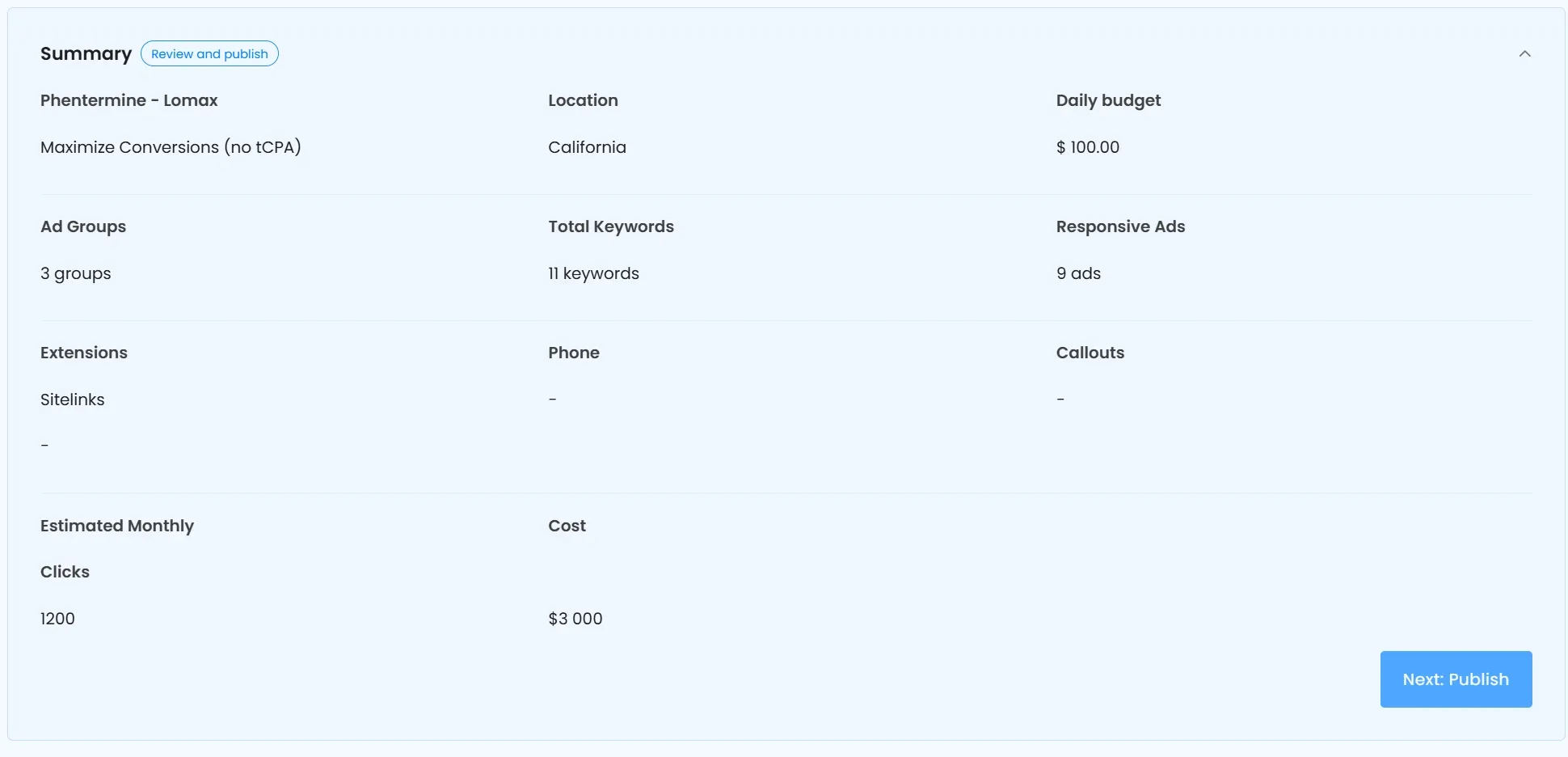CATTIX Campaign Summary showing estimated monthly metrics