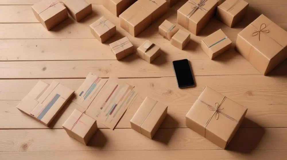Shipping boxes and smartphone beside a laptop showing analytics representing google shopping ads optimization and order fulfillment