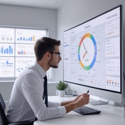 Professional analyzing Google Ads scheduling dashboard