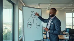 Digital marketer explaining local search algorithm ranking factors on whiteboard