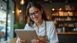 Small business owner reviewing Google Business Profile optimization on tablet