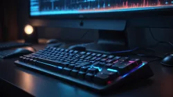 Backlit keyboard with analytics on screen representing Google Ads responsive search ads campaign management