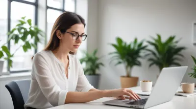 Marketer writing AI-powered narrative Google Ads copy at modern desk