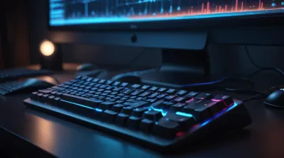 Backlit keyboard with analytics on screen representing Google Ads responsive search ads campaign management
