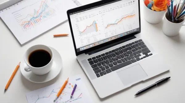 Modern workspace with laptop and performance charts representing Google Ads smart bidding strategy selection